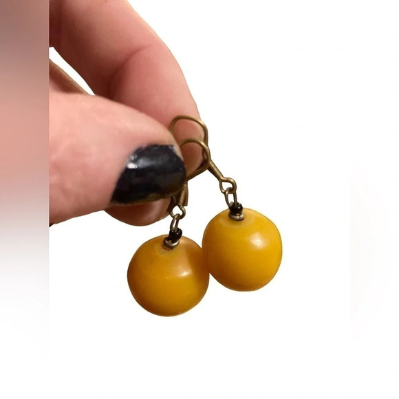 BAKELITE/Mixed Media Vintage 1940s Matched Set Butterscotch Earrings & Necklace - Picture 7 of 8